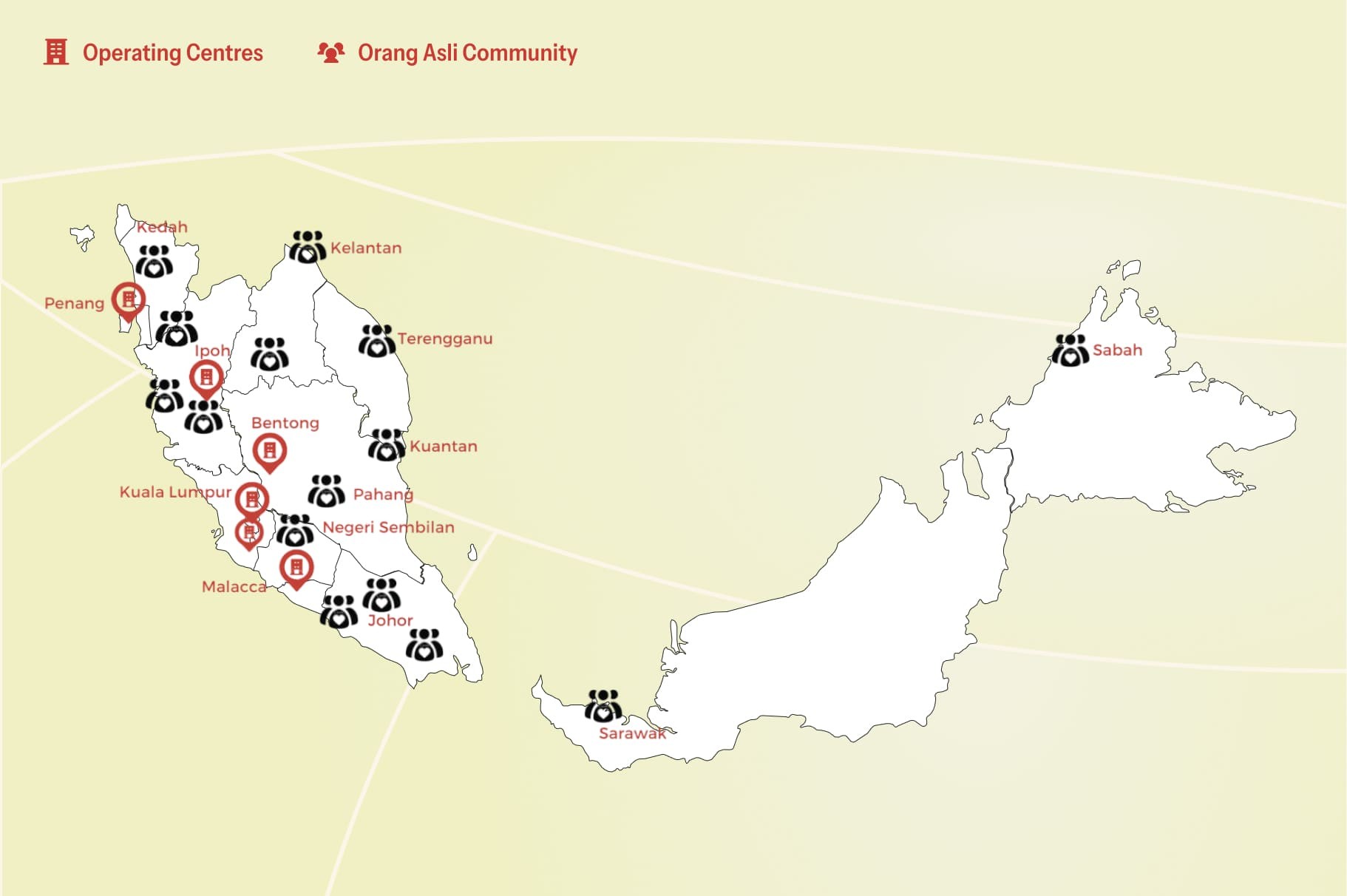Map of Malaysia with KSK locations highlighted