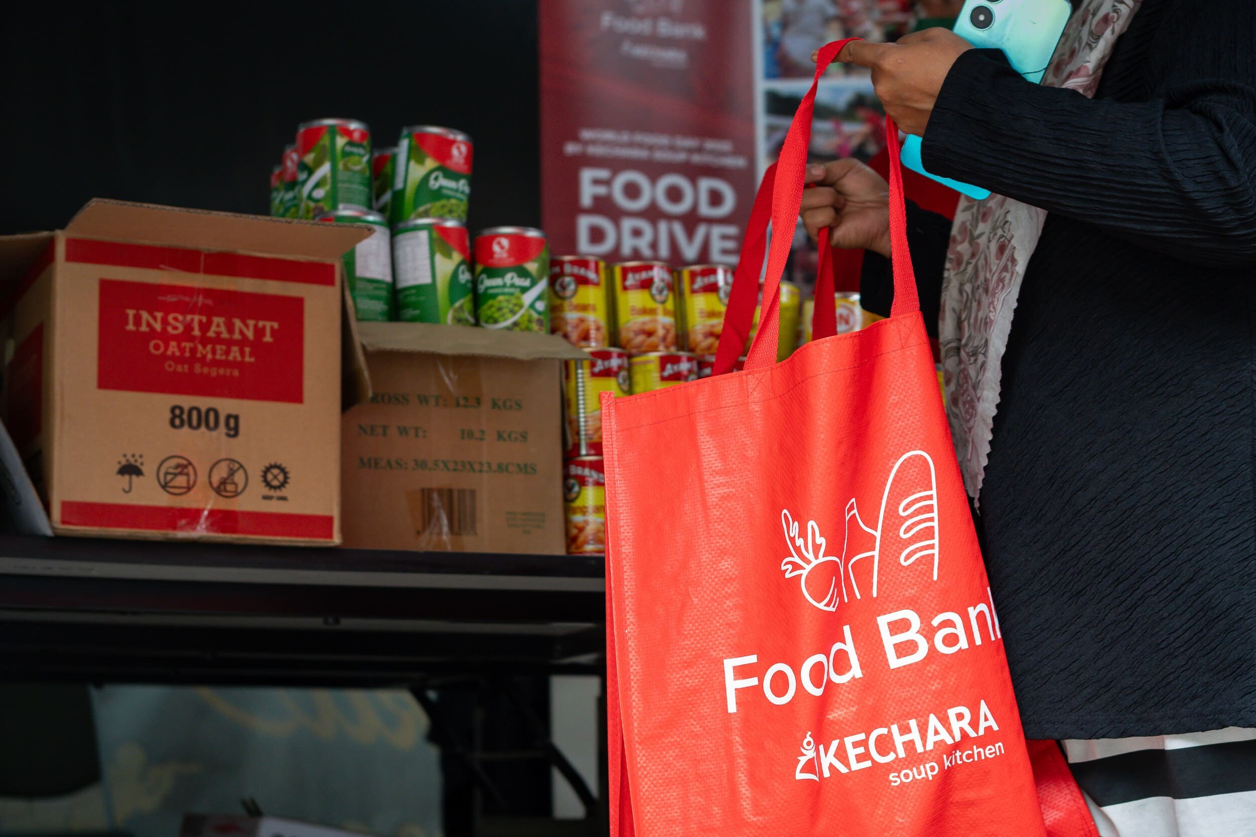 A close-up shot of KSK tote bag with the word Food Bank